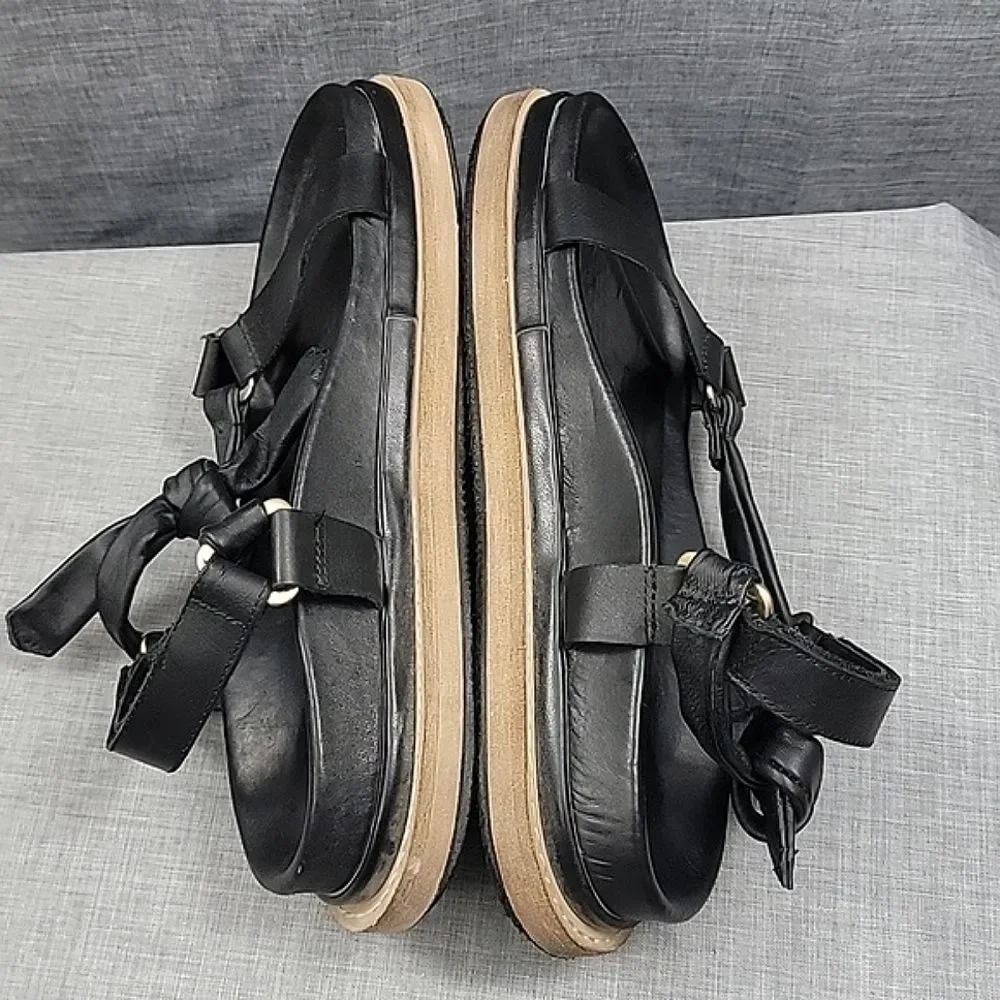 ALOHAS Women's Tied Together Black Leather Sandals SZ 38EUR 7 -7.5US